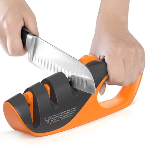 JEEXI Adjustable 3-Stages Knife Sharpener  5 Angle Manual Sharpener for Kitchen, Chef, Hunting, Fillet, Pocket, Cleaver & Serrated Knives  Ergonomic Handle, Scissor Slot, Coarse & Fine Stages