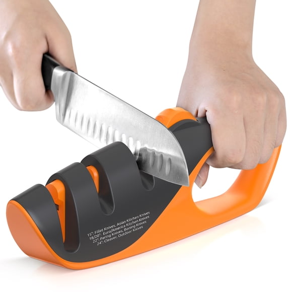 JEEXI Adjustable 3-Stages Knife Sharpener  5 Angle Manual Sharpener for Kitchen, Chef, Hunting, Fillet, Pocket, Cleaver & Serrated Knives  Ergonomic Handle, Scissor Slot, Coarse & Fine Stages