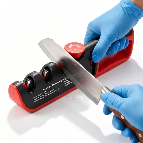 Knife Sharpener 4-Stage Adjustable Angle, Tungsten Ceramic Diamond Non-Slip Kitchen Sharpener, Black/Red