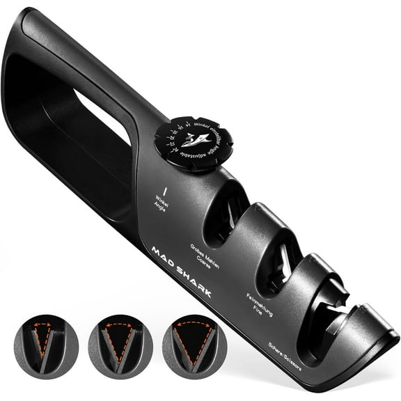 Knife Sharpener, 6 Adjustable Sharpening Angle, Coarse & Fine Sharpener Tool, Handheld Manual Knives for Kitchen Knives, Pocket , Scissors, LARGE, Black