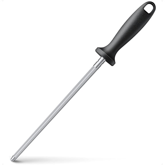 Knife Sharpener Rod, Kitchen Knives Sharpener Carbon Steel Professional Knife Sharpening Steel, Honing Rod with Hanging Holes (13 inches) Original Black Polypropylene Handle