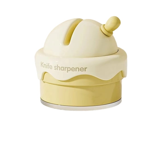 Knife Sharpener with Suction Cup Base, Ice Cream Shaped Kitchen Sharpening Tool for Knife Restoration, Portable Manual Blade Sharpener for Home Chefs, Yellow