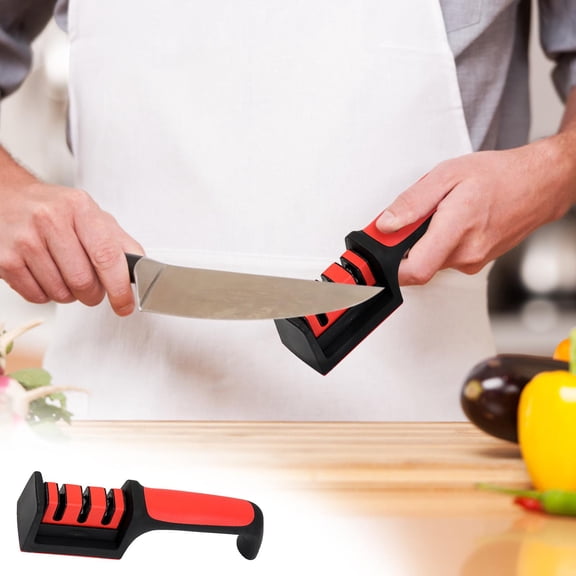 Knife Sharpener for Straight and Serrated Blades, 3 Stage Diamond Abrasive Tool for Kitchen, Fine and Rough Grinding for Chef Knife