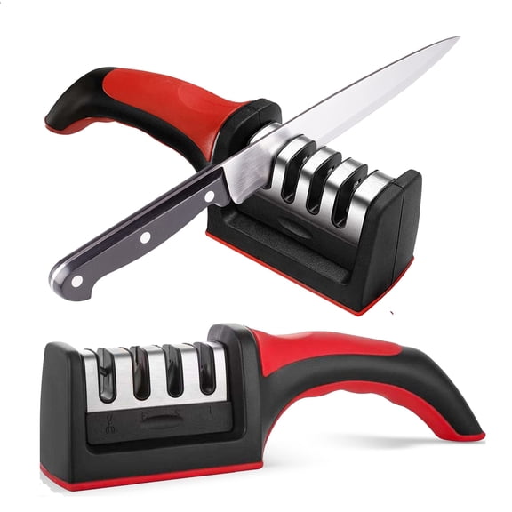Knife Sharpeners for Kitchen Knives 4 Stage Professional Sharpening Tool, Precision Manual Knife Sharpener with Non-Slip Base for Home Chefs, Black