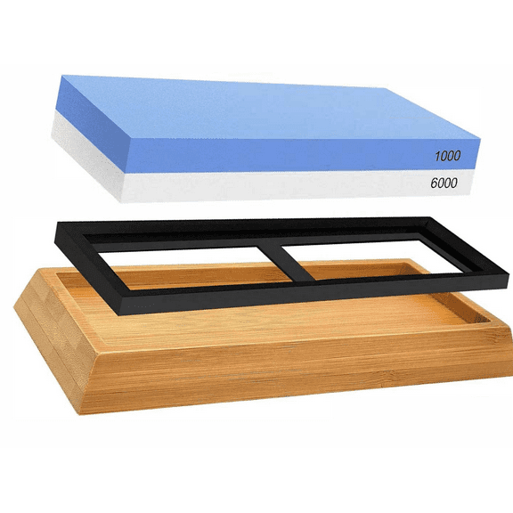 Knife Sharpening Stone 1000/6000 2Side Blue White Whetstone Set Holder Sharpener