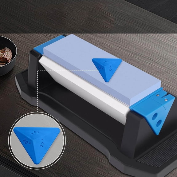 Knife Sharpening Stone, 3 Sides Grit 400/1000/5000, Whetstone Sharpener with Non-Slip Base, Angle Guide & Leather Strop, for Kitchen Knives and Pocket Knives
