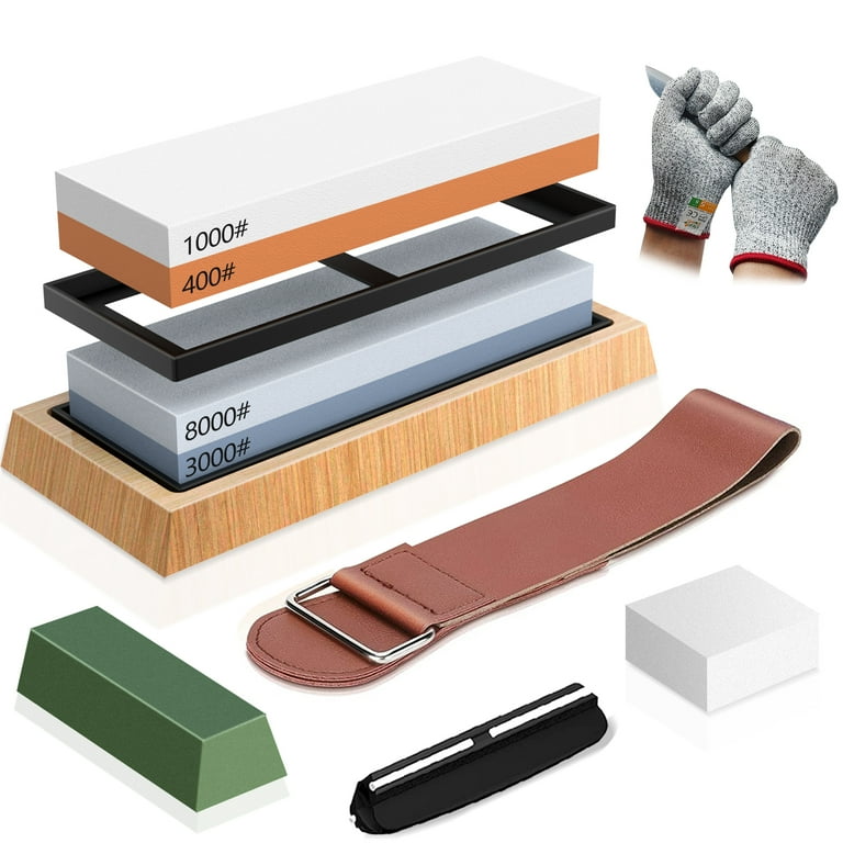Knife Sharpening Stone Set 4 Side Grit 400 1000 3000 8000 Whetstone Sharpener Stone Kit