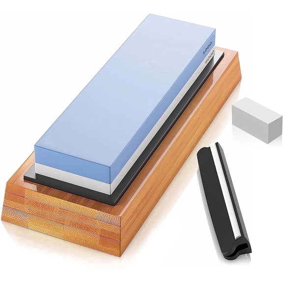 Knife Sharpening Stone Set, Dual Grit Whetstone 1000/6000 Knife Sharpener, Wet Stone for Sharping Knives with Non-slip Rubber Base Angle Guide