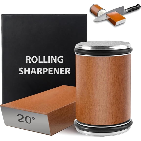 Knife Sharpening Stone Whetstone, Rotary Knife Sharpener, Grinding Wheel Tool with 15 & 20 Degree Magnetic Angle Stand & Leather Strap Paddle Set for Kitchen Knives
