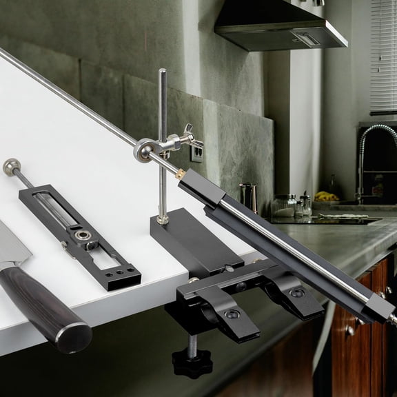 Knife Sharpening System, 360 °   Flip Quick C-Clamp Fix Angled Knife Sharpener, 2 Set Angle Systems, Adjustable Dual Knife-Clip, Chef Knife Sharpening Kit with 9 Sharpening Stones Kit - Black