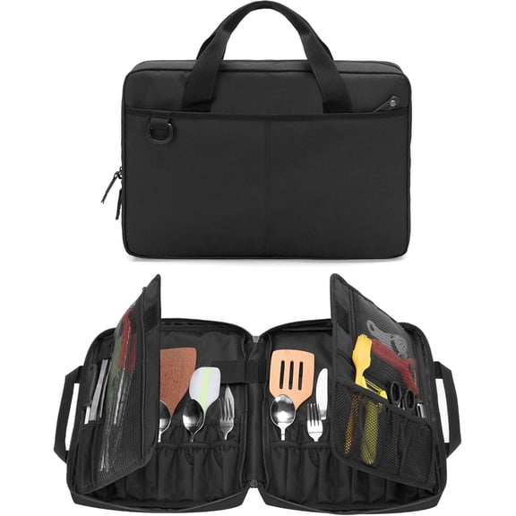 Knife Storage Bag with Lockhole & 20+ Slots, up to 17.5 In, Bag Only | Chef Knife Case for Kitchen Utensils, with Scratch-resistant Pocket, for Professional Cook, Caterer, Pastry, Picnic Lovers