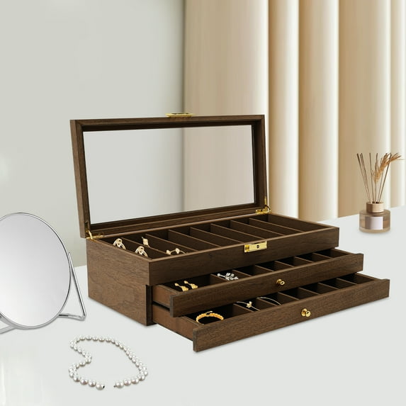 Knife Storage Box, 3-Tier Knife Display Case Organizer(Walnut Color) 15.7 *7.6 *4.7 in