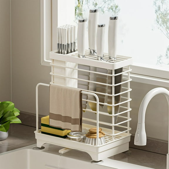 Knife Storage Rack, Multi Functional Cutting Board Rack with Chopsticks Cage, Countertop Organizer for Kitchen Tools, No Drill Installation, Space Saving Design