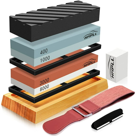 Knife ening Stone Set, Professional Whetstone 4 Side Grit 400/1000 3000/8000, Whetstone Knife ener Stone Set Include Non-slip Base, Leather Strop, Flattening Stone & Angle Guide