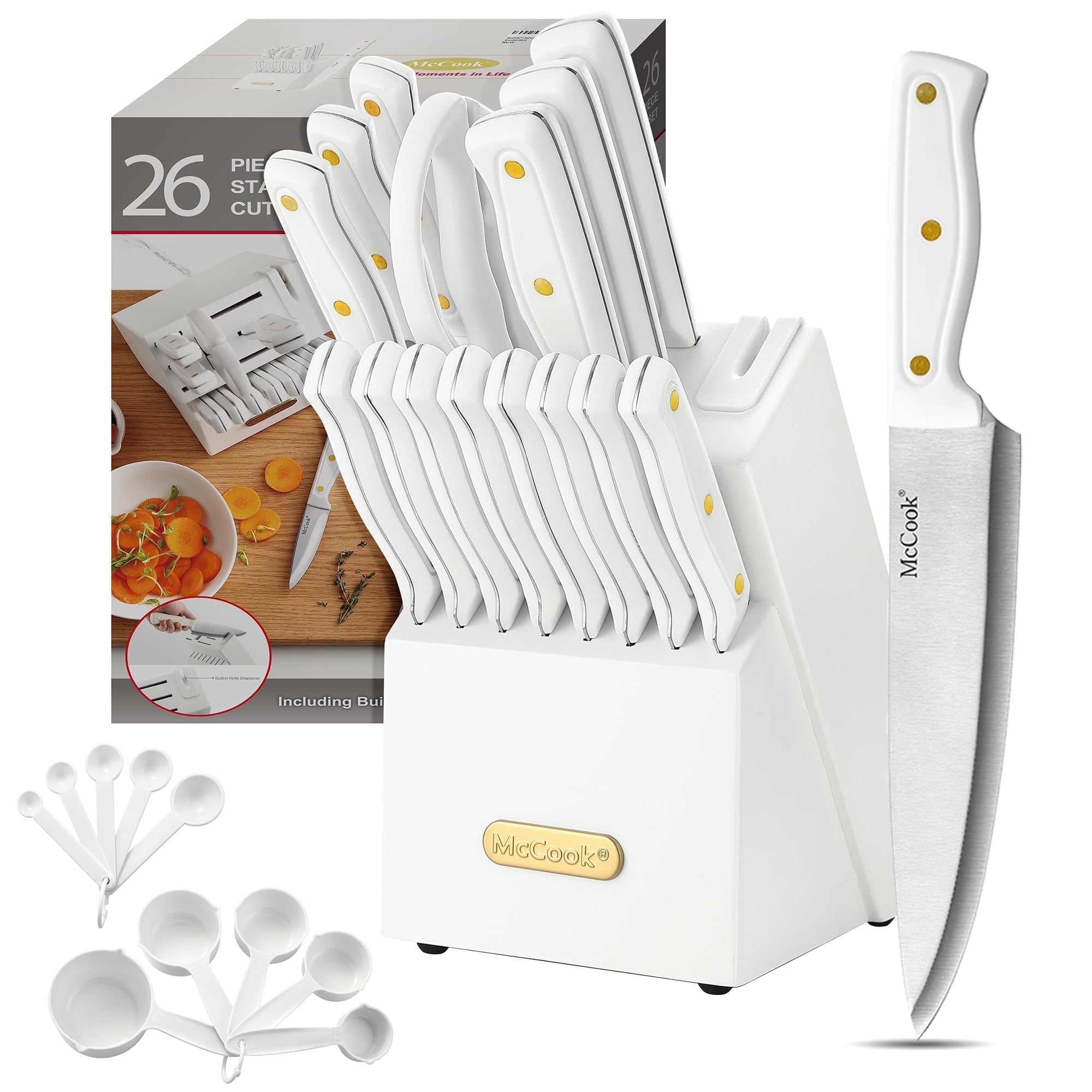Knife set For Kitchen with Block,McCook MC703 White Kitchen Knife Sets