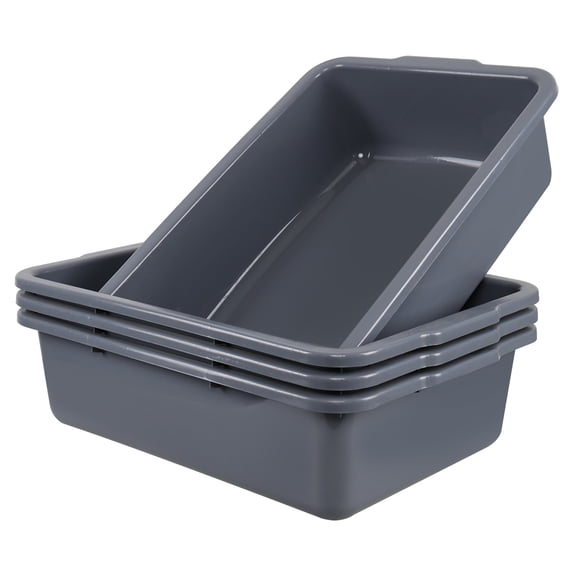 Knifefish 32 L Large Commercial Bus Tub, 4 Packs Plastic Utility Bus Box Pan, Gray