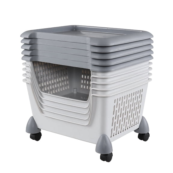 Knifefish 5 Tiers Large Plastic Storage Basket Rack with Wheels, Rolling Open Front Stackable Storage Bin, Grey