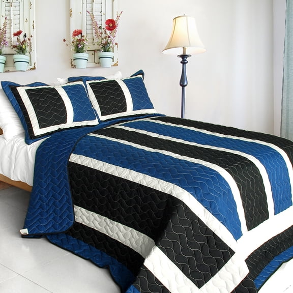 Knight 3PC Vermicelli-Quilted Patchwork Quilt Set (Full/Queen Size)