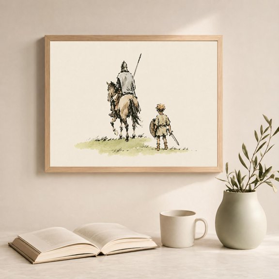 Knight And Squire Wall Art Medieval Print Vintage Storybook Illustration Fantasy Nursery Decor Father Son Knight Poster