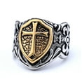 thumbnail image 1 of Knight Big Men's Finger Stamina 14K White Gold Ring Size 15 Knights Templar Cross Dark Shield Soul Protection Army Rings, 1 of 6