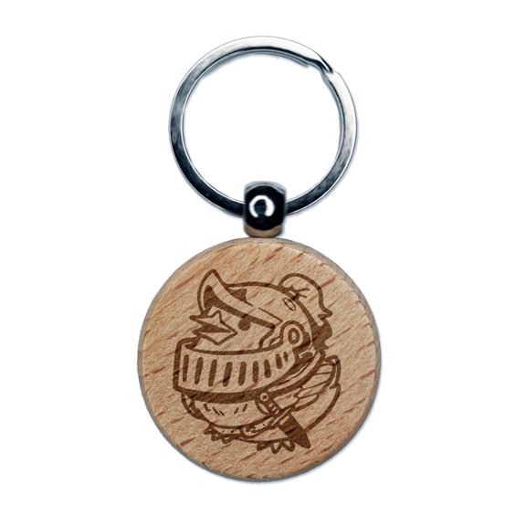 Knight Bird Medieval Armor Funny Cute Engraved Wood Round Keychain Tag Charm