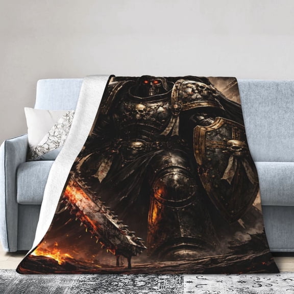 Knight Blanket Gift Throw Blanket Cozy Soft Dark Fantasy Warrior Pattern Blanket Gift for Gamer Gothic Home Decor 50x40