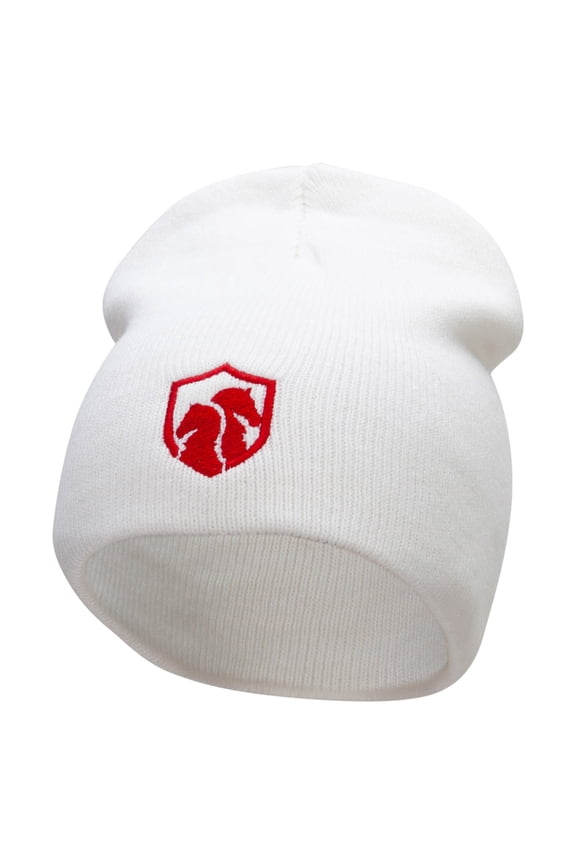Knight Chess Embroidered 8 Inch Short Beanie - White OSFM