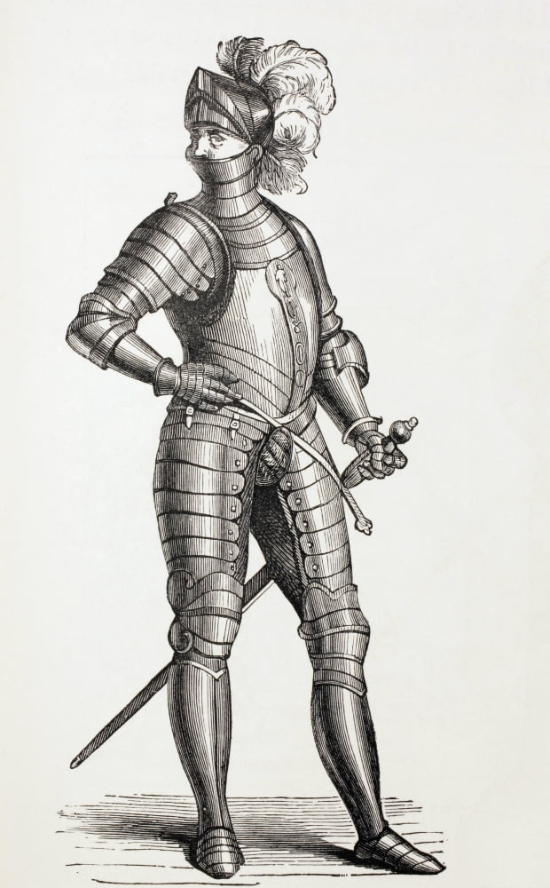 A Knight In Complete Armour In The 15Th Century From Military And Religious Life In The Middle Ages By Paul Lacroix Published London Circa 1880 Canvas Art - Ken Welsh Design Pics (22 x 36)