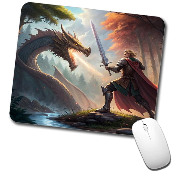 Knight Dragon Slayer Illustration Mouse Pad Low Profile Gaming Mat