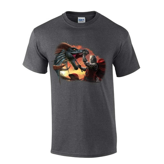 Knight Fighting Dragon House of Dragon Moonlight Mens Short Sleeve T-shirt Graphic Tee-Heather Grey-small