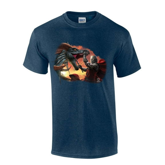 Knight Fighting Dragon House of Dragon Moonlight Mens Short Sleeve T-shirt Graphic Tee-Heather Navy-small