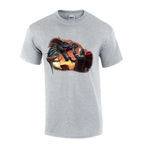 Knight Fighting Dragon House of Dragon Moonlight Mens Short Sleeve T-shirt Graphic Tee-Sports Grey-6xl