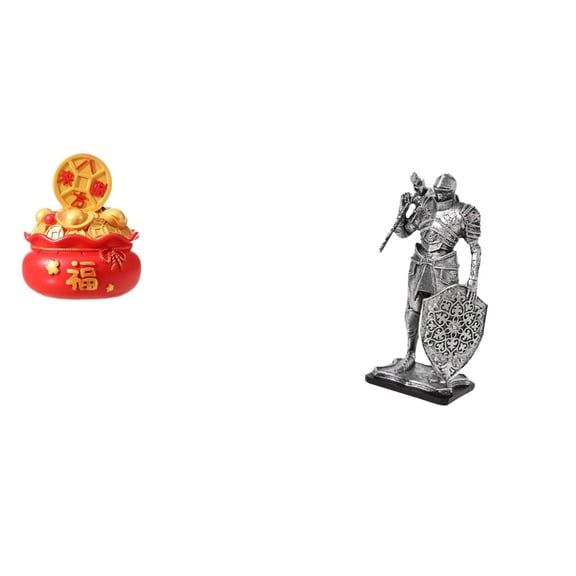 Knight Figurine Treasure Basin Art Sculpture Resin Material for Living Room Bedroom Office Housewarming Gift
