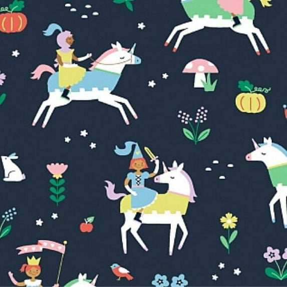 "Knight Girls cotton fabric, Dear Stella Save Yourself cotton fabric, Sold By The Quarter Yard"