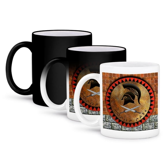 Knight Helmet Roman Design With Brick Wall Art Background, 11oz Magic Transforming Mug