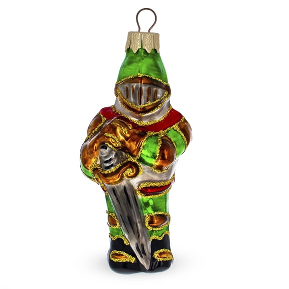 Medieval Armored Knight in Full Plate Glass Christmas Ornament