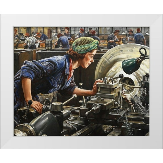 Knight, Laura 24x20 White Modern Wood Framed Museum Art Print Titled - Ruby Loftus Screwing a Breech-ring