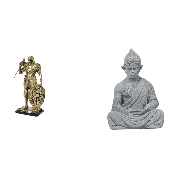 Knight Monkey Buddha Sculpture Resin Collectible Art Statue Decoration for Desk Office Living Room Space