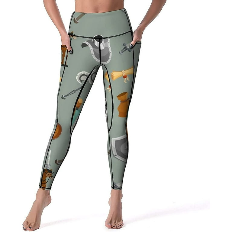 Knight Pattern High Waisted Yoga Pants Workout Leggings with