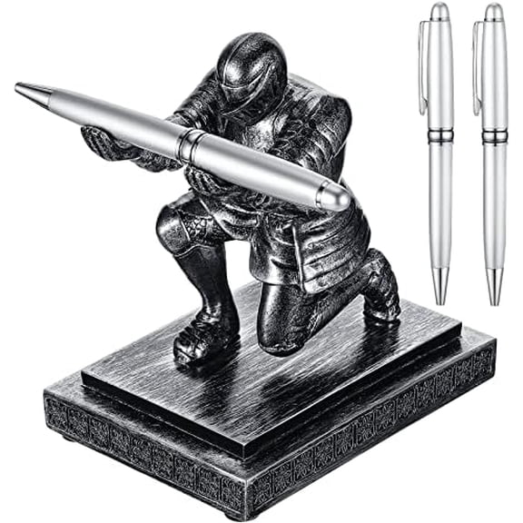 Knight Pen Holder with 2 Pens Resin Desk Organizers and Accessories Funny Executive Pen Stand Fancy Cool Office Gadgets Cool Desk Decorations for Men Home Supplies(Classic,Iron)