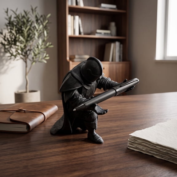 Knight Pen Holder, Medieval Knight Desk Organizer Decorative Pencil Stand Stable Desktop Statue, Office Study Table Accessory for Home Workspace Game Room Gift Giving