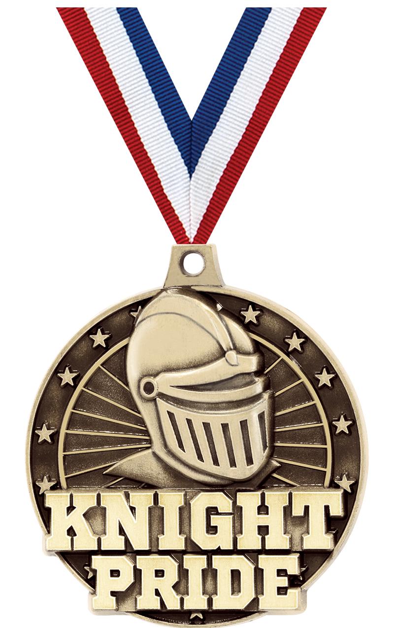 Knight Pride Medals, 2" Gold Diecast Knight Pride Medal Award 5 Pack