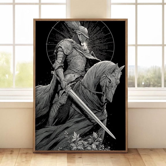 Knight Rider Medieval Armor Horse Gothic Gallery Black White Poster Unframed Paper Print