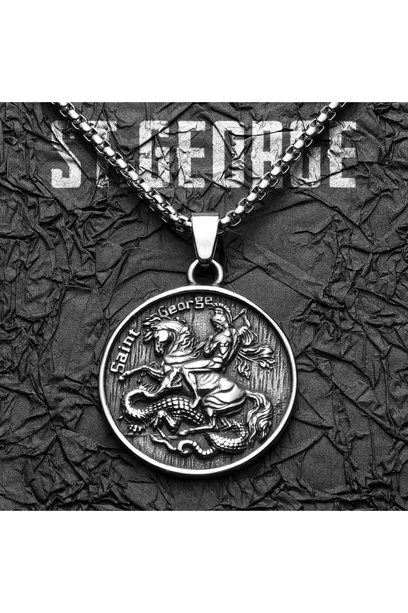 Knight St.Geogre Warrior Amulet Necklace,Warrior Titanium Personalized Necklace
