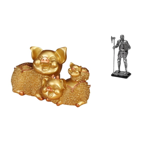 Knight Statue Art Crafts Collectible Desktop Figurine Lucky Pig Resin Material for Entryway Bookshelf Display