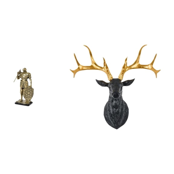 Knight Statue Deer Head Sculpture Resin Art Ornament Creative Gift for Home Office Entryway Decoration Display