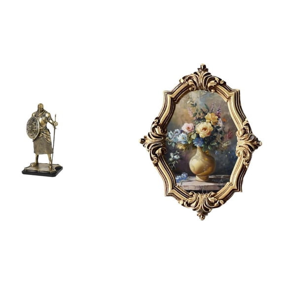 Knight Statue Desktop Figurine Photo Frame Resin Material Vintage Design for Home Office Living Room Bedroom Gallery