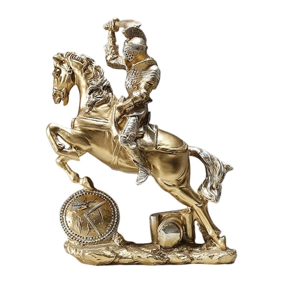 Knight Statue Golden Cavalry Figure Medieval Retro Resin Art Decorative Accent for Home Office Collectors Desk