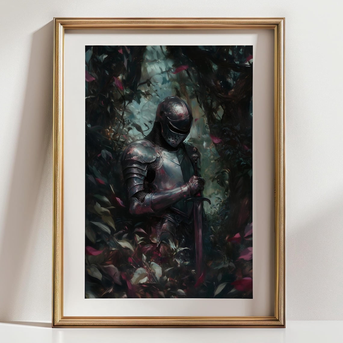Knight With Sword Art Print, Dark Fantasy Warrior Wall Decor, Enchanted ...