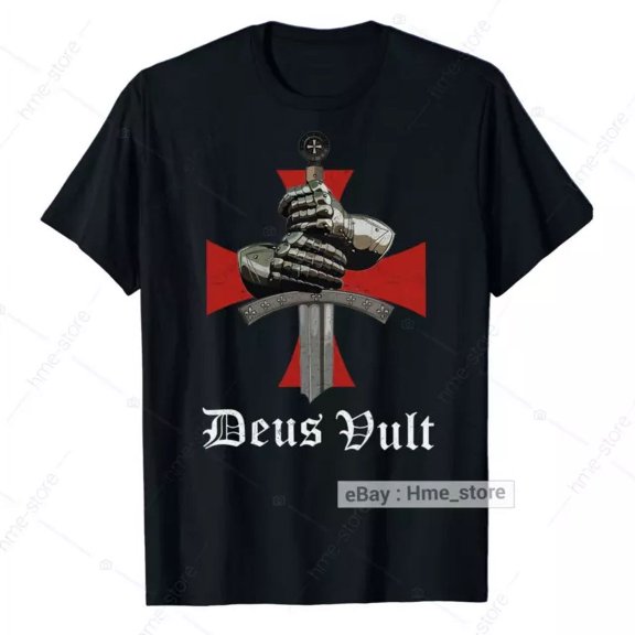 Knight Templar Deus Vult T-Shirt For Men Christian Warrior of God Crusader Tee